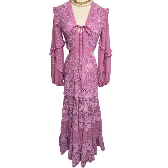 Alexis Zendaya Lace Crochet Cut Out Long Sleeve Dress Lilac Macrame size XS - Picture 6 of 15
